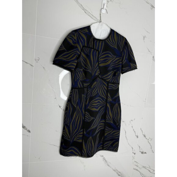 Jason Wu Collection Blue Green Sheath Dress Jacquard Silk Lined Raw Hem Party 6 - Picture 1 of 10
